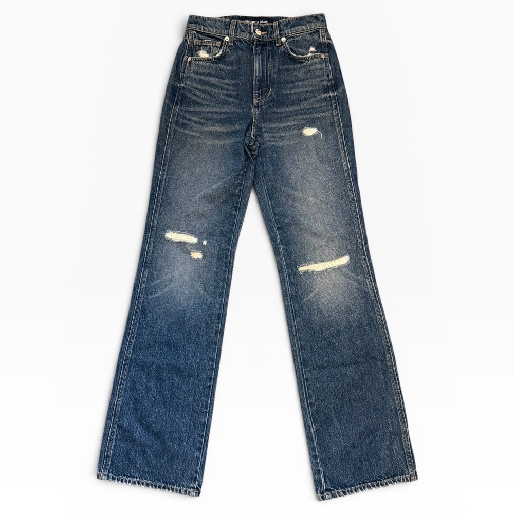 Veronica Beard Dylan High Rise Straight Leg‎ Distressed Blue Jeans 25x31 Cotton